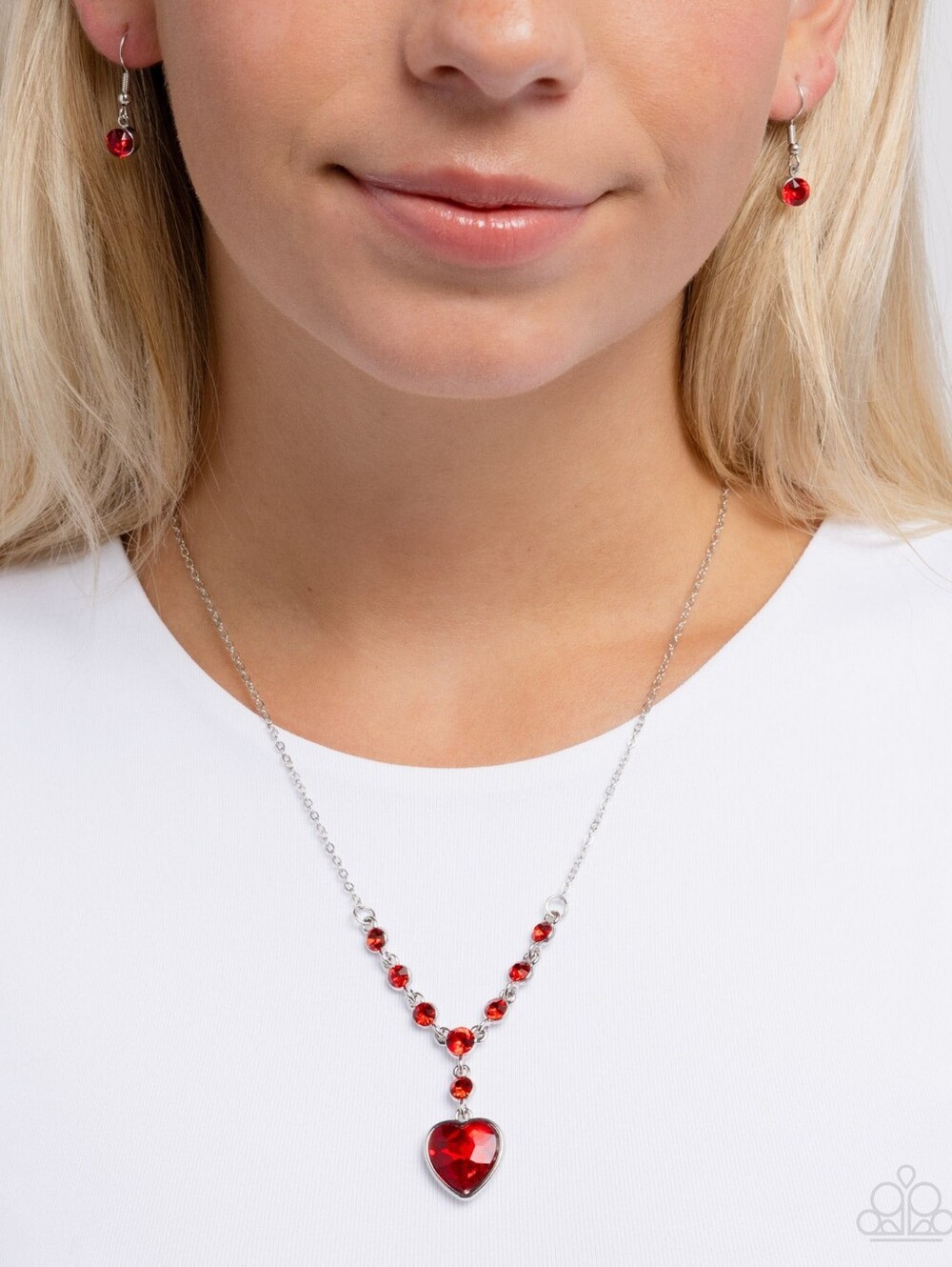 paparazzi Red Crystal Heart Drop Necklace and Earrings Set